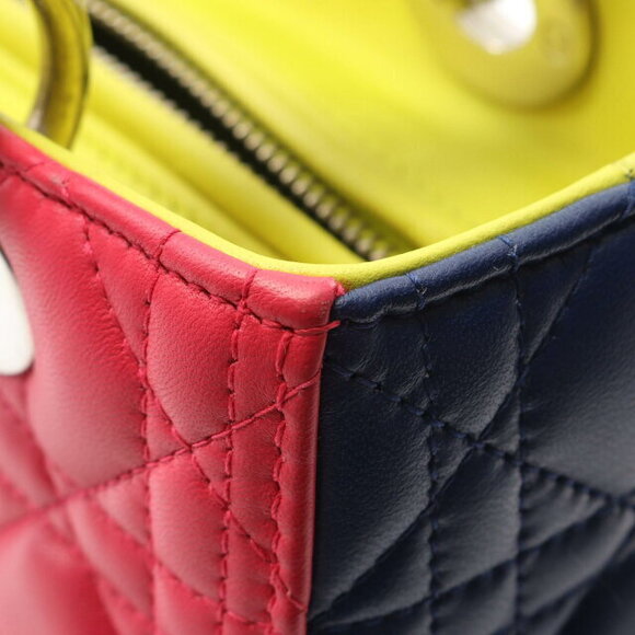 Dior Lady Dior Cannage Leather Handbag Pink Yellow Blue - Picture 6 of 8